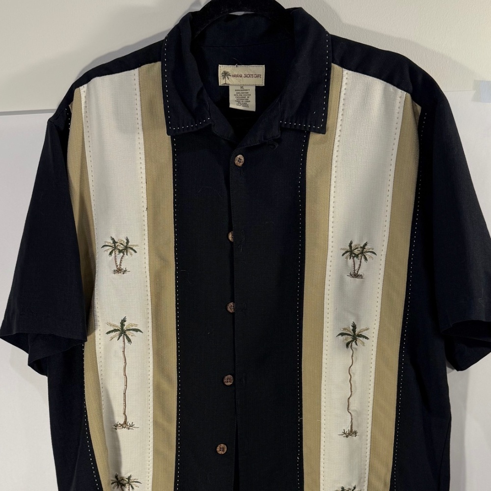 Havana Jack's Cafe Hawaiian / Camp Shirt with embroidered Palm Trees - XL